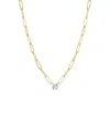 By Adina Eden Cubic Zirconia Solitaire Four Prong Paperclip Necklace In Gold