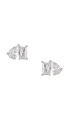 By Adina Eden Cz Teardrop X Baguette Stud Earring In Metallic Silver