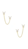 By Adina Eden Double Butterfly Chain Stud Earring In Metallic Gold