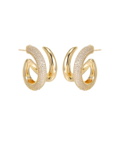 By Adina Eden Fancy Solid And Pave Double Claw Cage Stud Earring In Gold