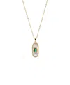 By Adina Eden Green Cubic Zirconia Mother Of Pearl Elongated Dog Tag Necklace In Gold