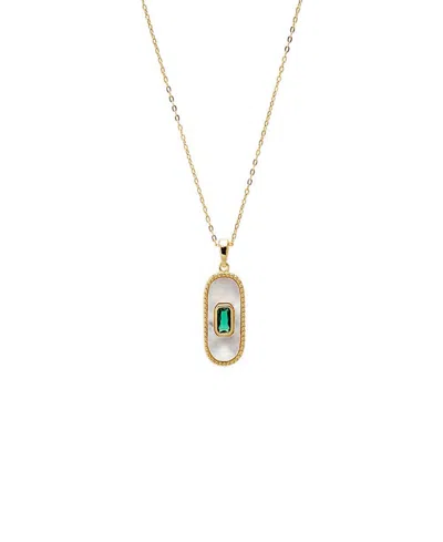 By Adina Eden Green Cubic Zirconia Mother Of Pearl Elongated Dog Tag Necklace In Gold