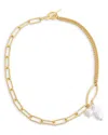 By Adina Eden Imitation Pearl Charm Mixed Link Necklace In 18k Gold Plated, 15 In White/gold