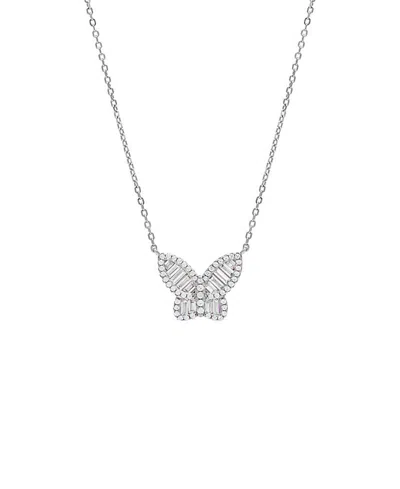 By Adina Eden Large Baguette Butterfly Necklace Pave Sterling Silver