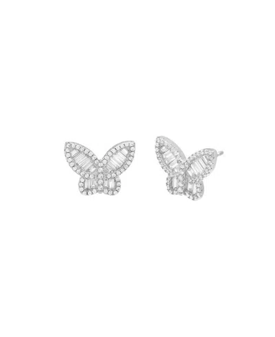 By Adina Eden Pave Baguette Butterfly Stud Earrings In Silver