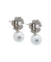 BY ADINA EDEN PAVE DANGLING FLOWER IMITATION PEARL STUD EARRING