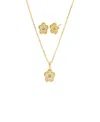By Adina Eden Pave Flower Gold Plated Necklace Earring Combo Set In Brown