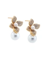 By Adina Eden Pave Four Leaf Dangling Flower Imitation Pearl Stud Earring In White/gold
