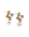 BY ADINA EDEN PAVE FOUR LEAF DANGLING FLOWER IMITATION PEARL STUD EARRINGS