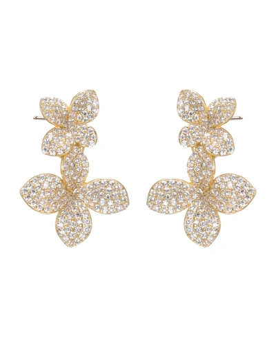 By Adina Eden Pave Graduated Double Flower Drop Stud Earring In Gold
