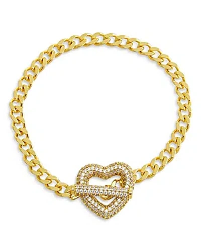 By Adina Eden Pave Heart Toggle Cuban Link Bracelet, 7.5 In Gold