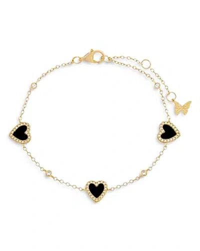 By Adina Eden Pave Multi Heart Stone Bracelet, 6 In Black/gold