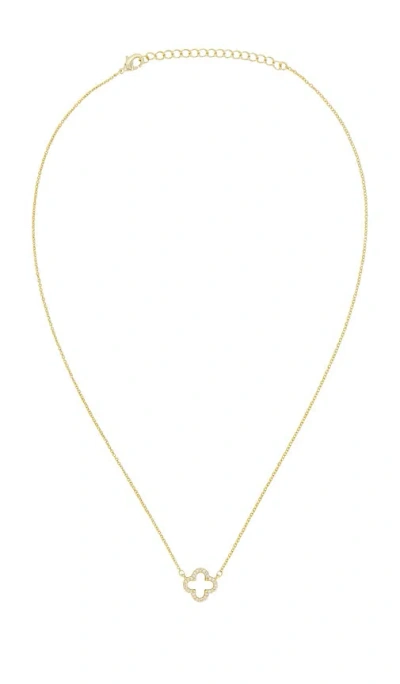 By Adina Eden Pave Outlined Four Leaf Clover Necklace In Metallic Gold