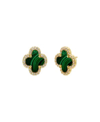 By Adina Eden Pave Outlined Four Leaf Clover Stud Earrings