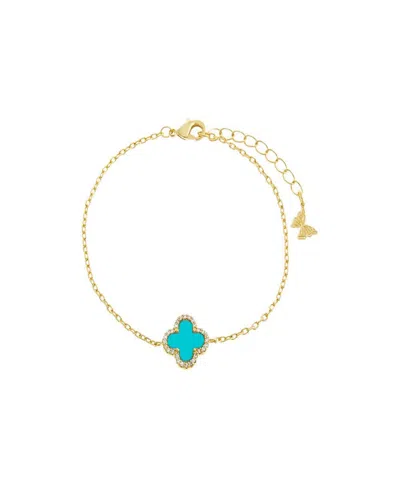 By Adina Eden Pave Outlined Gold Plated Four Leaf Clover Bracelet