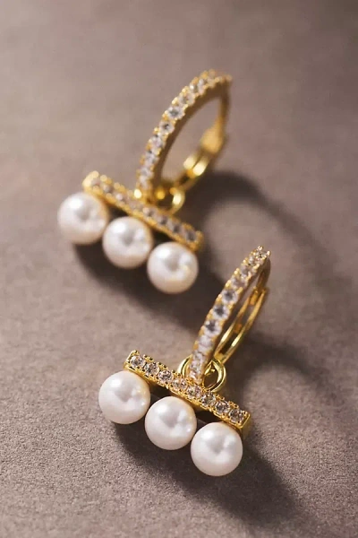 By Adina Eden Pavé Pearl Bar Hoop Earrings In Transparent