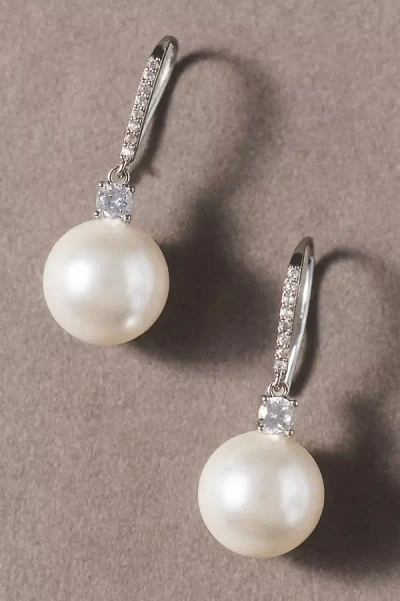 By Adina Eden Pavé Pearl Drop Earrings In Silver