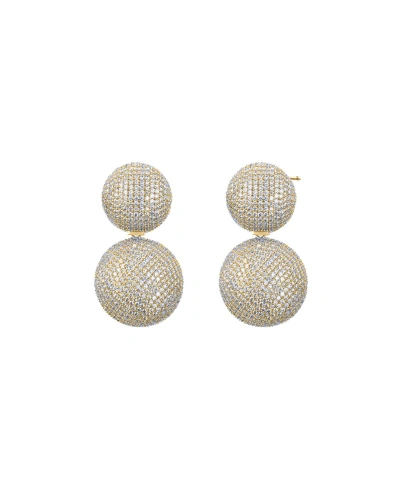 By Adina Eden Pave Puffy Double Circle Drop Stud Earring In Gold