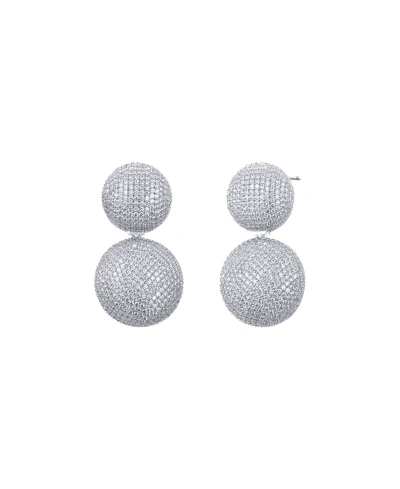 By Adina Eden Pave Puffy Double Circle Drop Stud Earring In Silver