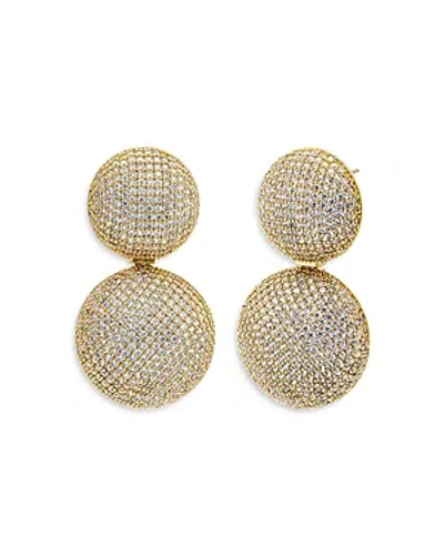 By Adina Eden Pave Puffy Double Circle Drop Stud Earrings In Gold