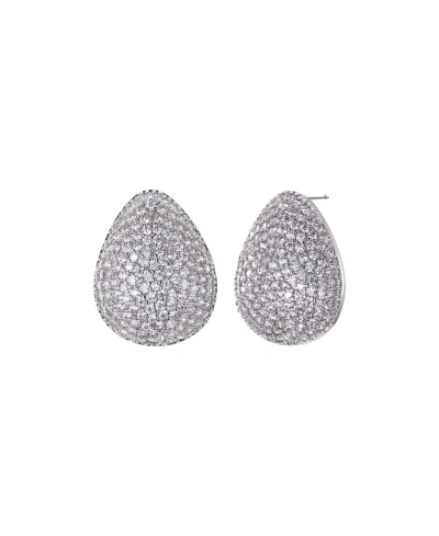 By Adina Eden Pave Puffy Oval On The Ear Stud Earring In Silver