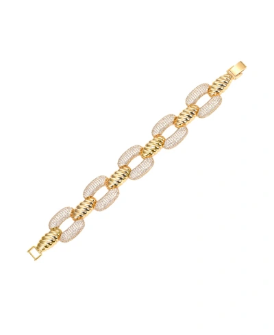 By Adina Eden Pave Ridged Open Flat Square Link Bracelet In Gold