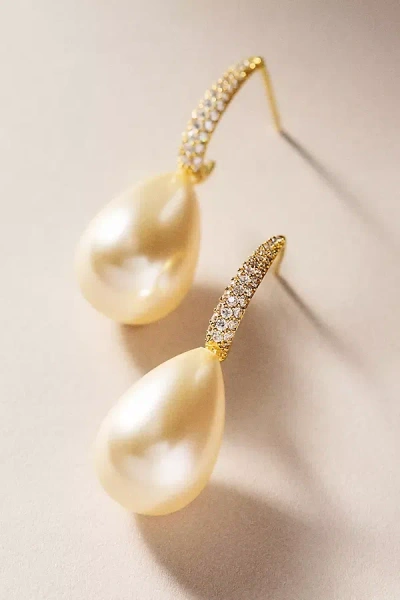 By Adina Eden Pave Teardrop Pearl Hoop Earrings In Gold