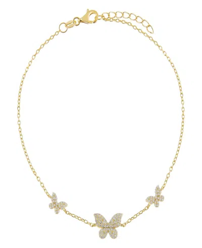 By Adina Eden Pave Triple Gold Plated Butterfly Anklet In Red
