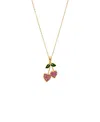 By Adina Eden Red Pave Cherry Hearts Pendant Necklace In Brown