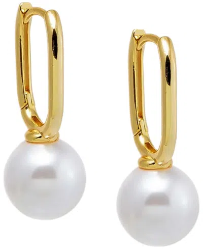 By Adina Eden Solid Gold Plated Paperclip Cultivated Pearl Huggie Earrings