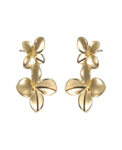 By Adina Eden Solid Graduated Double Flower Drop Stud Earring In Gold