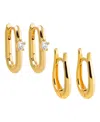 By Adina Eden The Ovals Gold Plated Huggie Earring Combo Set In Brown
