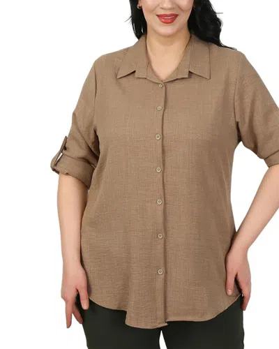 By Alba Plus Linen Shirt In Brown