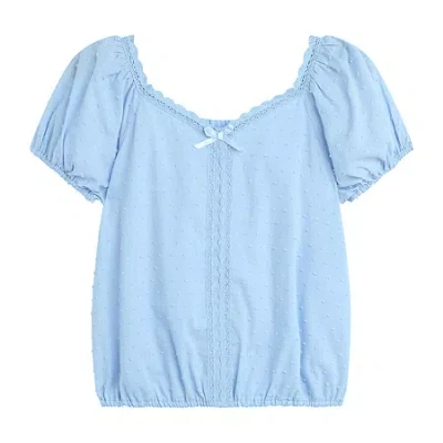 By And By Girl By&by Girl Big Kid Girls V Neck Short Sleeve Blouse In Blue