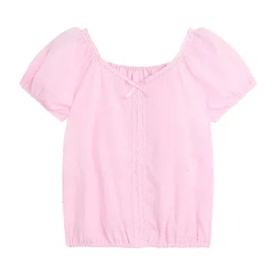 By And By Girl By&by Girl Big Kid Girls V Neck Short Sleeve Blouse In Pink