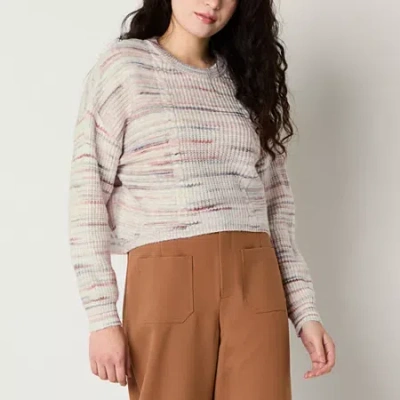 By & By By&by Juniors Womens Crew Neck Long Sleeve Striped Pullover Sweater In Gray