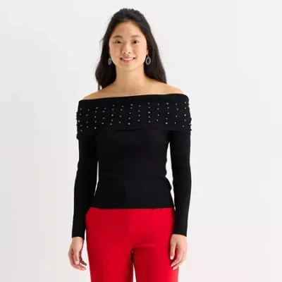 By & By By&by Juniors Womens Embellished Long Sleeve Pullover Sweater In Black