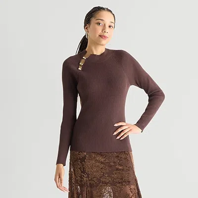 By & By By&by Juniors Womens Mock Neck Long Sleeve Pullover Sweater In Brown