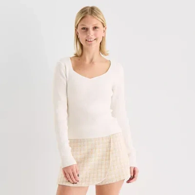 By & By By&by Juniors Womens Scoop Neck Long Sleeve Pullover Sweater In White