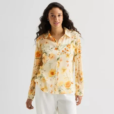 By & By By&by Womens Cuffed Long Sleeve Button-down Shirt In Multi