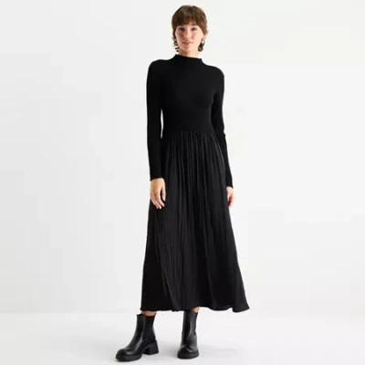 By & By By&by Womens Juniors Long Sleeve Midi Sweater Dress In Black