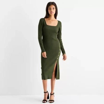 By & By By&by Womens Juniors Long Sleeve Midi Sweater Dress In Green