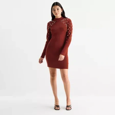 By & By By&by Womens Juniors Long Sleeve Pearl Trim Sweater Dress In Red