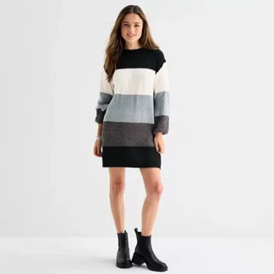 By & By By&by Womens Juniors Long Sleeve Striped Sweater Dress In Black