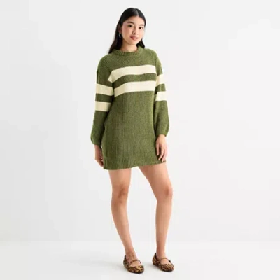 By & By By&by Womens Juniors Long Sleeve Striped Sweater Dress In Green