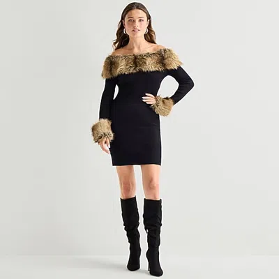 By & By By&by Womens Juniors Long Sleeve Sweater Dress In Black