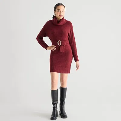 By & By By&by Womens Juniors Long Sleeve Sweater Dress In Red