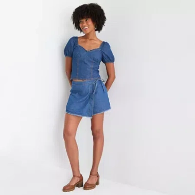 By & By By&by Womens Juniors Mid Rise Wrap Skirt In Blue