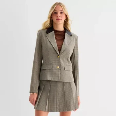 By & By By&by Womens Juniors Plaid Fitted Blazer In Gray