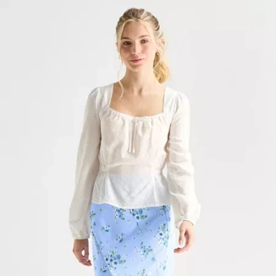 By & By By&by Womens Juniors Scoop Neck Long Sleeve Blouse In White